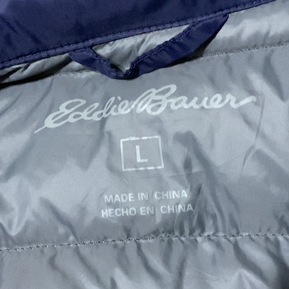 Eddie Bauer Mens Large Puffer Down Fill Vest Jacket Navy Blue - Picture 5 of 8